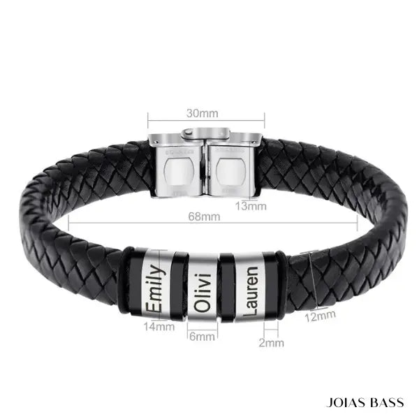 Pulseira Masculina Couro - Nomes Personalizáveis
