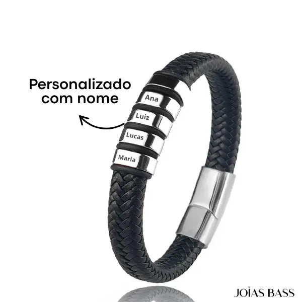 Pulseira Masculina Couro - Nomes Personalizáveis