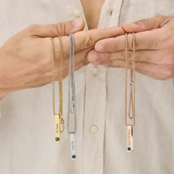 Colar Barra Masculino - Foto + Escrita Personalizável