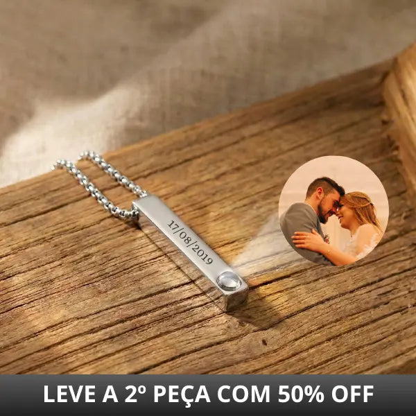 Colar Barra Masculino - Foto + Escrita Personalizável