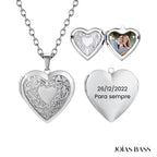 Colar Coração Relicário - Foto + Escrita Personalizável