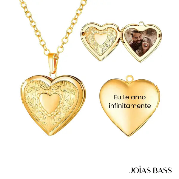 Colar Coração Relicário - Foto + Escrita Personalizável