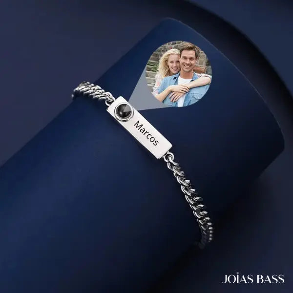 Pulseira Masculina Infinito - Foto + Escrita Personalizável