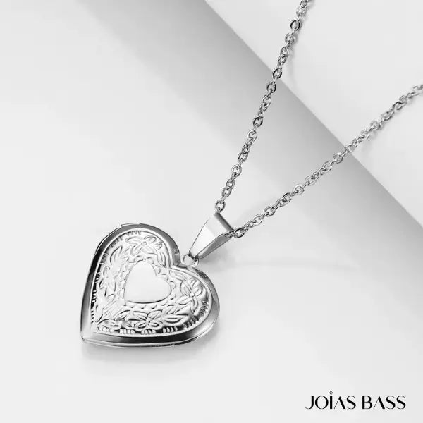 Colar Coração Relicário - Foto + Escrita Personalizável