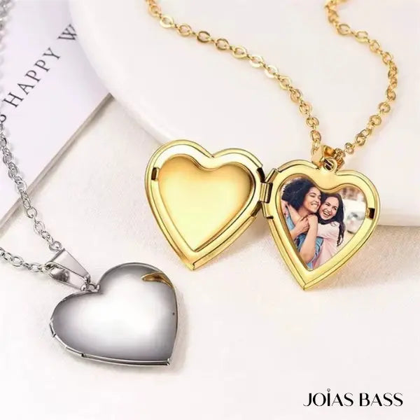 Colar Coração Relicário - Foto + Escrita Personalizável