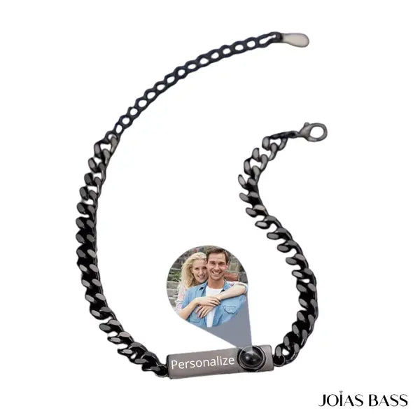 Pulseira Masculina Infinito - Foto + Escrita Personalizável