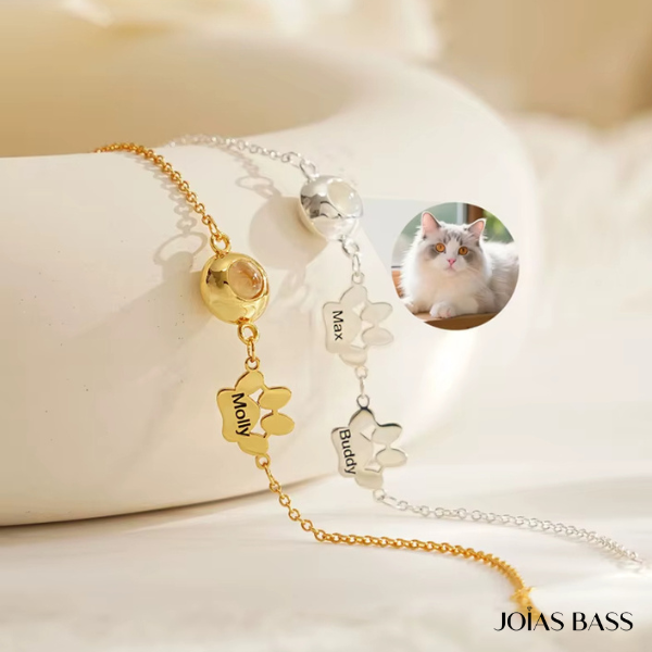 Pulseira Patinhas - Foto + Nome Personalizável