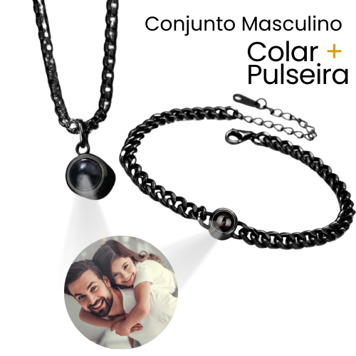Conjunto Colar + Pulseira Masculino - Foto Personalizável - My Store